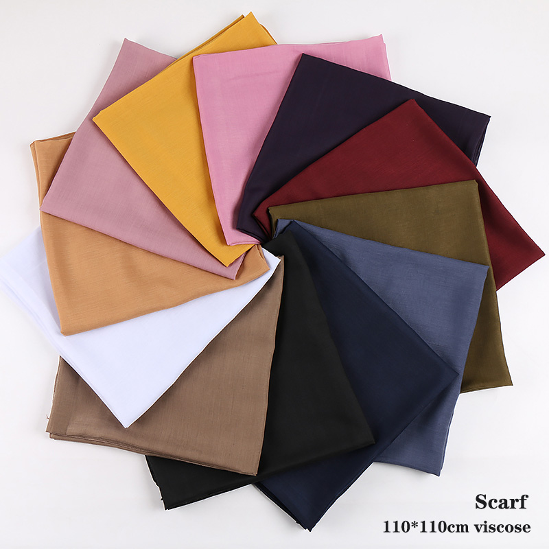 Écharpe carrée en coton et Viscose pour femme musulmane, châles Hijab, bandeau de couleur unie, enveloppes de cheveux simples, Turban islamique, 110cm