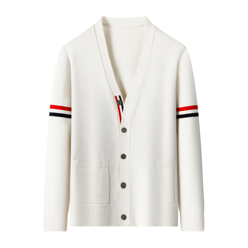 Haut de gamme marque tricot cardigan hommes printemps automne nouveau classique collage rayures tendance Pocket Design luxe coréen Casual pull manteau