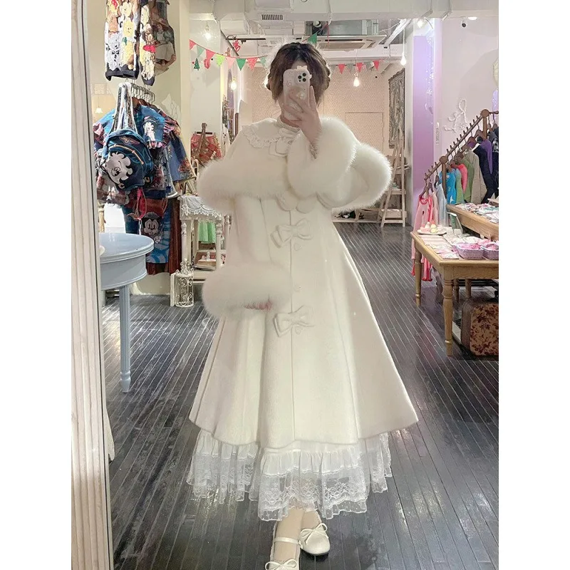 2025 mode tempérament manteau Cape châle deux sur l'hiver nouveau dames papillon arc couleur unie moyen Long col manteau pour les femmes