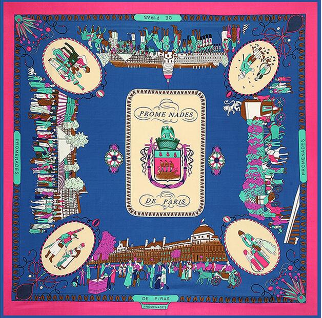 Nouveauté marque châle 100% sergé foulard en soie travaillant à Paris 130 cm foulards carrés imprimer foulard Bandana femme bandeau Hijab