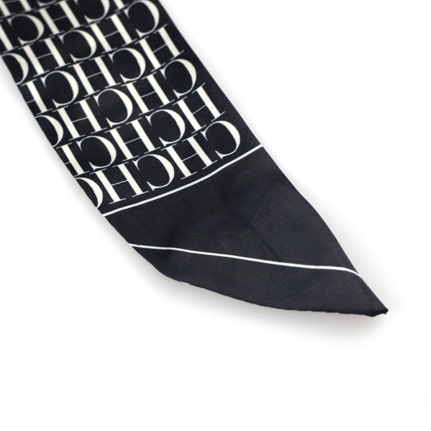 Écharpe en soie imprimée CH pour femme, noir et blanc, twilly, cravate, bandeau, accessoire de sac