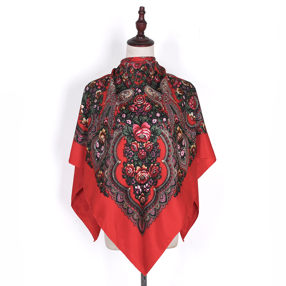Foulard Carré Russe de Luxe à Imprimé Floral pour Femme, Châle Bandana, Mouchoir, Enveloppe la Tête, Protection Solaire, Voyage, 110x110cm