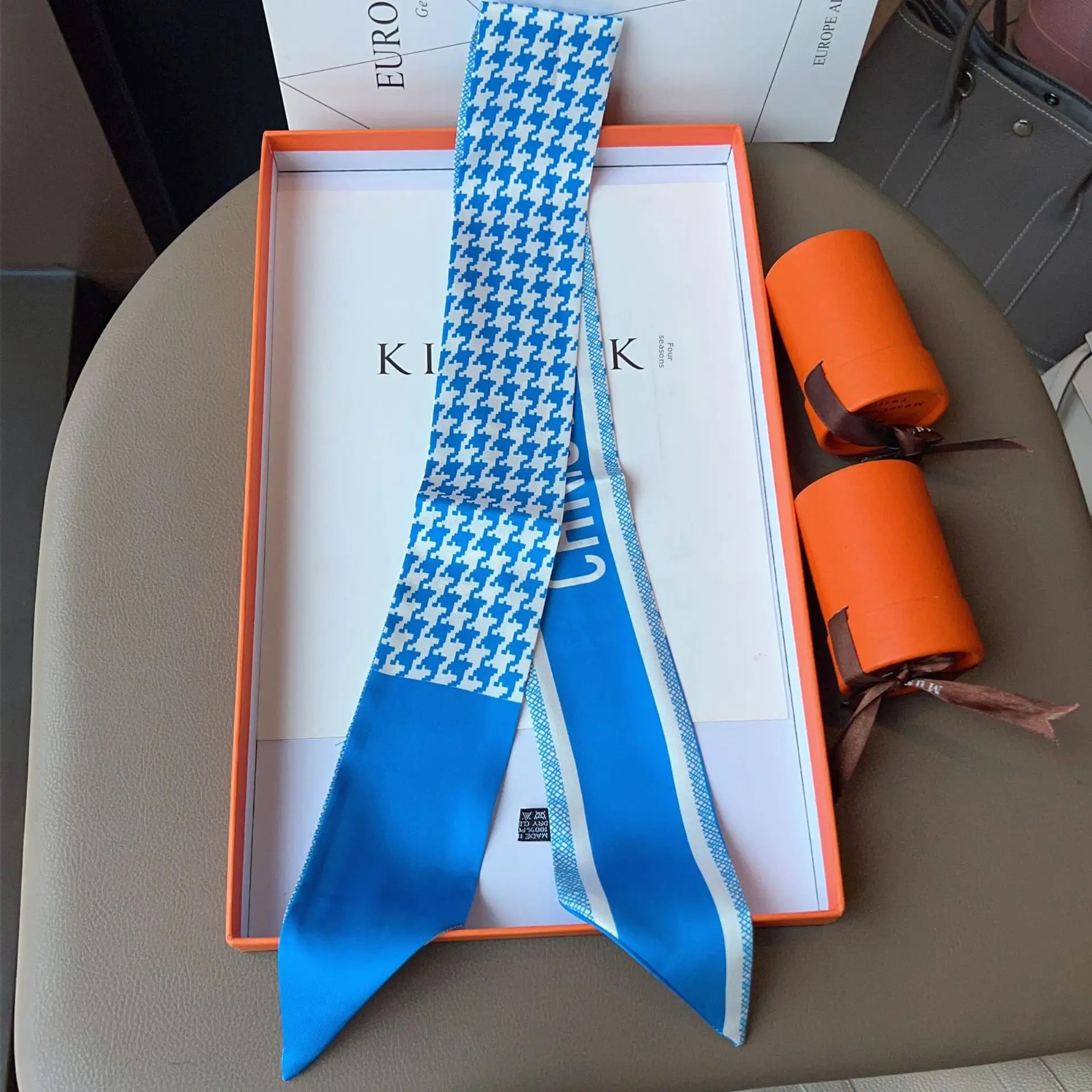 Mini-foulard en soie imprimé à carreaux, bandeau, ruban de poignée pour sac, ruban tendance et à la mode pour l'été, motif œil-de-perdrix classique D Home