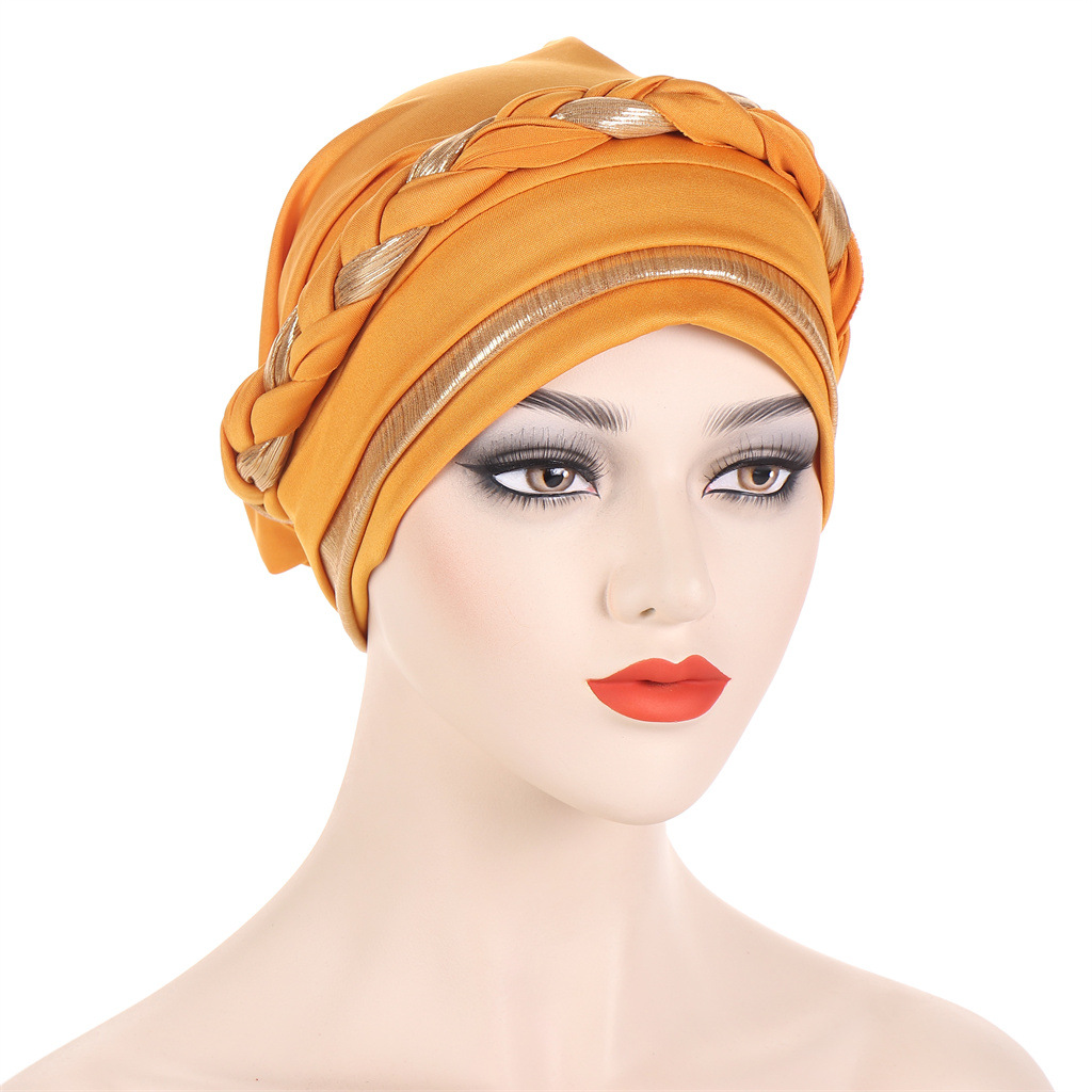 Casquettes Hijab musulmanes tressées pour femmes, bloc de couleur, tête enveloppante, Ramadan, doux et élastique, mode dames, Turban