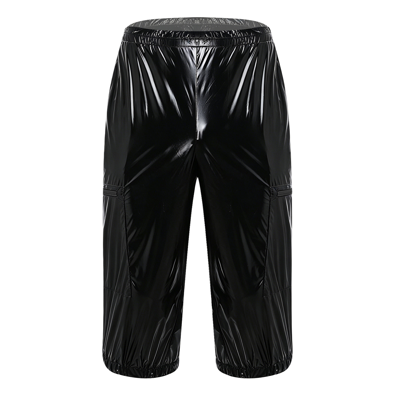 Pantalon Capri Brillant pour Homme, Coupe Courte, Décontracté, Extérieur, Multi-poches, Fermetures Éclair, Taille Élastique, Style Salopette, Tenue de Club