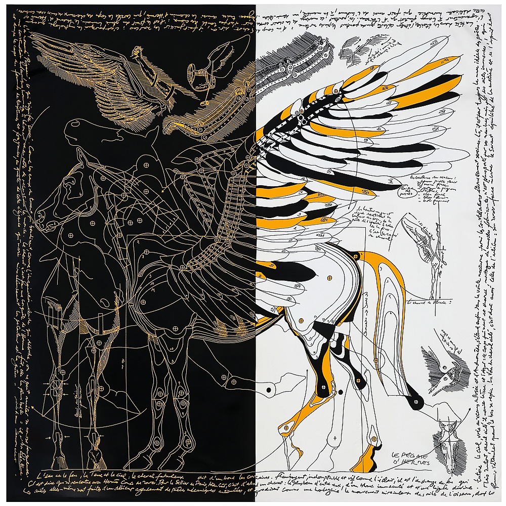 130cm 100% foulard en soie marque foulard carré Design de mode Pegasus femmes châle Bandana foulard foulards pour dames