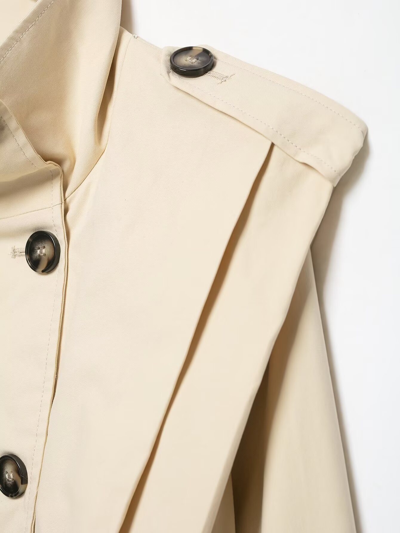 BSAY Trench-coat court vintage pour femme, croisé, avec détails plissés, col montant, épaulettes et manches longues, coupe-vent court