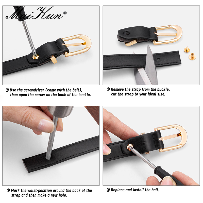 Maikun ceinture fine pour femmes boucle en alliage d'or ceinture en simili cuir pour robe