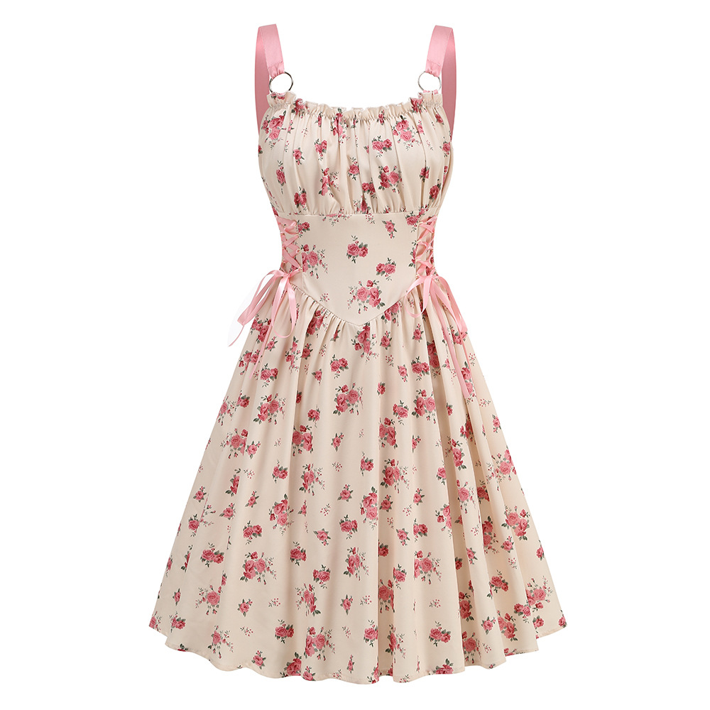 Robe de soirée imprimée à lacets pour femmes, robe à bretelles amincissantes, vêtements féminins à la mode, sexy et élégante