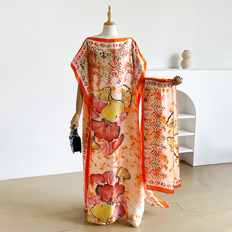 Robe Kaftan d'été tendance pour femme avec grand foulard, Abaya ample, Robe décontractée musulmane imprimée, Style africain, Dubaï, Turquie