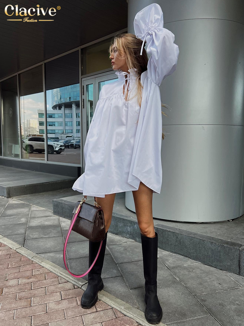 ClacMarkets-Mini robe à manches longues avec ceinture taille haute pour femme, tenue élégante, ensemble 2 pièces, blanc, mode 2025