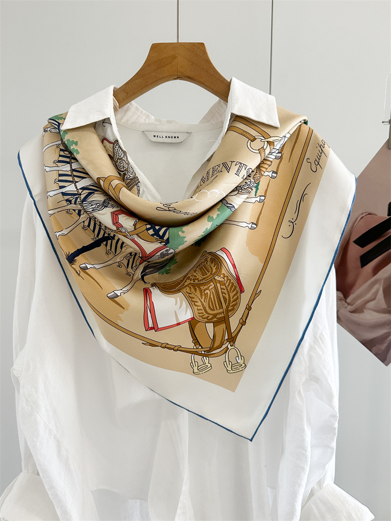 Écharpe 100% Soie 90CM, Foulards de Luxe de Créateur, Bandanas à Bords Roulés, Châles de Printemps, Accessoires Cheveux et Cou 35"