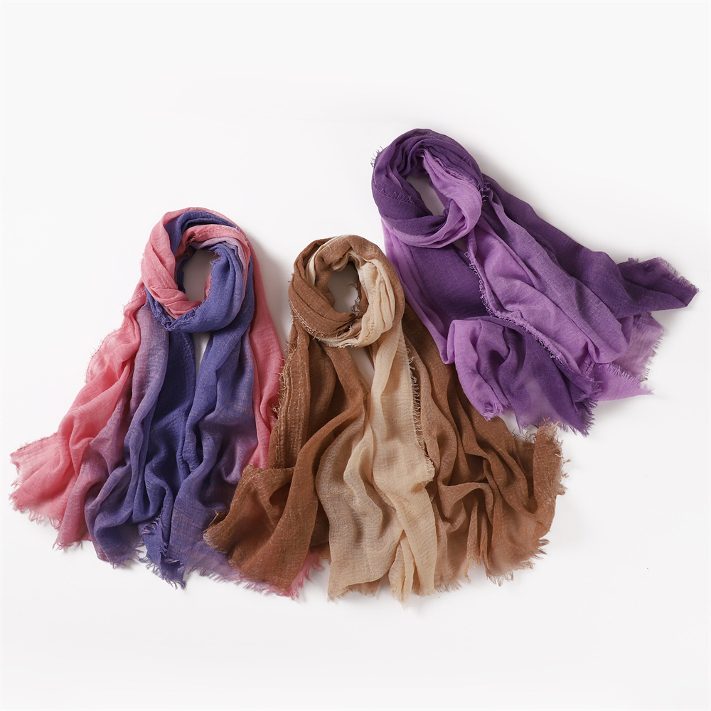 Foulard Hijabs Dégradé Uni pour Femme Musulmane, Turban Islamique de Grande Taille, Châle Long, Écharpe de Sauna, 2024