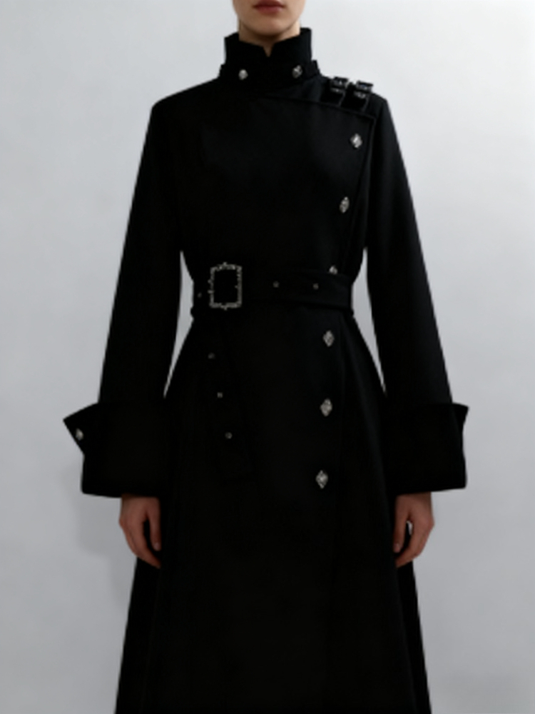Manteau Long en laine pour femmes, Style gothique esthétique, élégant, cravate à la taille, pardessus chaud amincissant, tenue élégante à la mode, automne hiver 2025