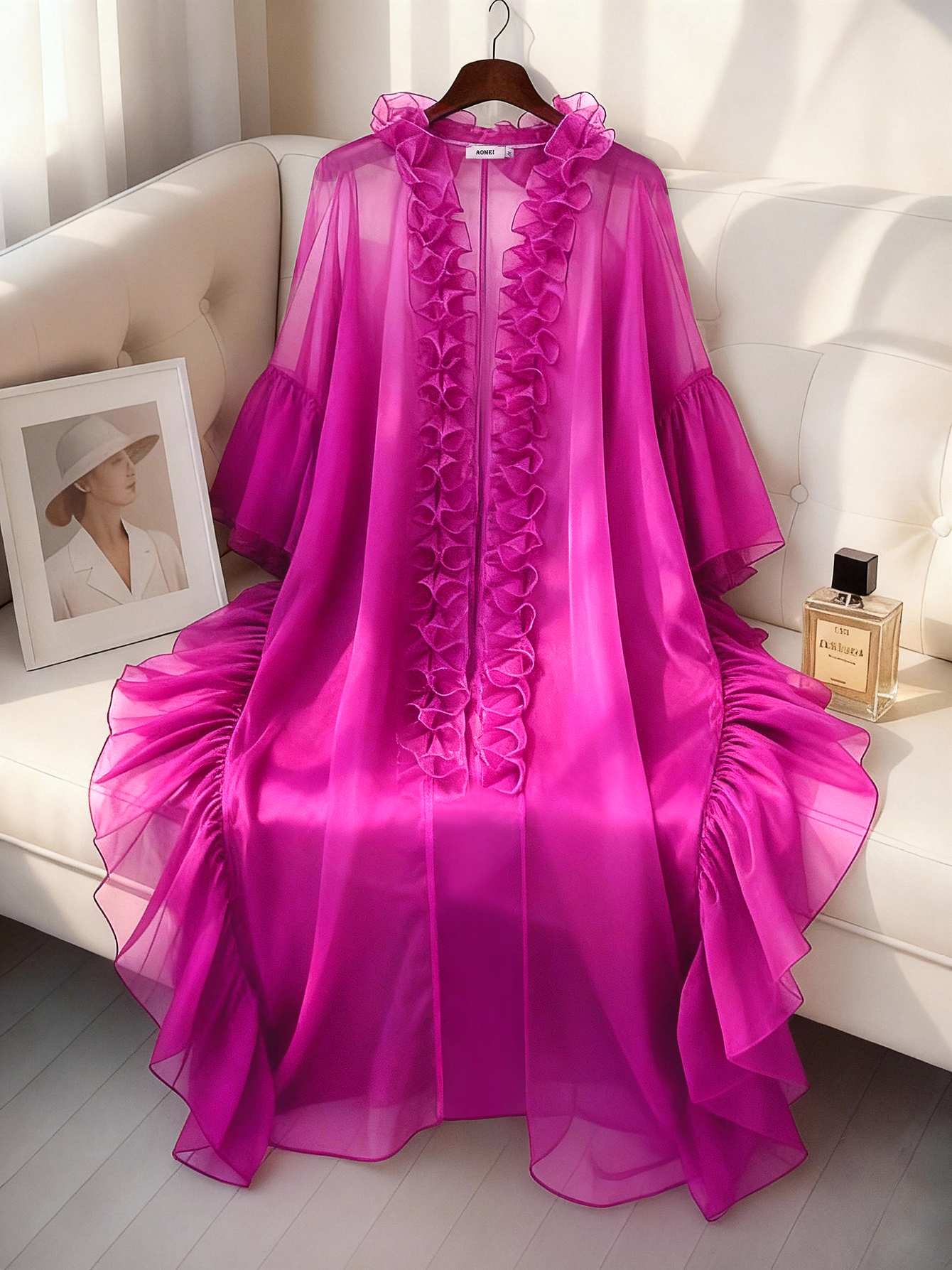 Ensemble deux pièces élégant à volants longs et manches chauve-souris, Kaftan ample, Cape assortie, taille haute, jambes larges, vêtements africains