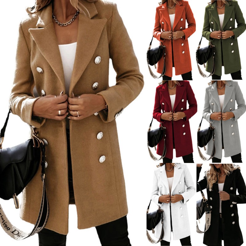 Automne hiver manteau en laine nouvelles femmes à manches longues Double brassage coupe ajustée Trench manteau femmes solide col rabattu longue Trench manteau