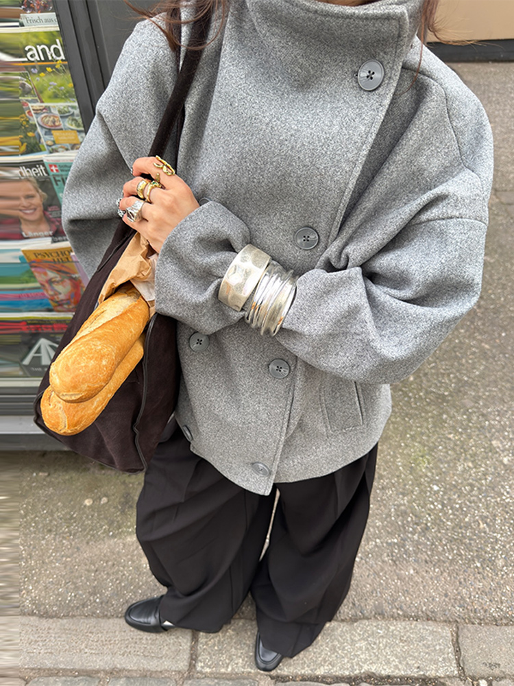 Manteau élégant pour femmes, col montant haut, manches longues, Double boutonnage, couleur unie, mode automne 2025, haut pour dame de rue