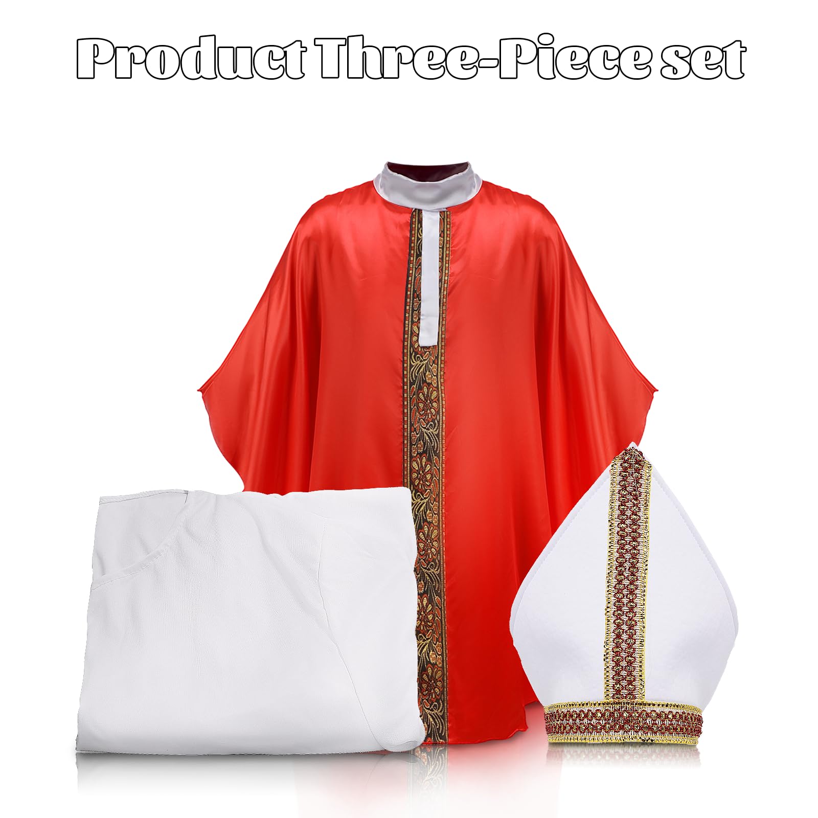 Costume de papa adulte, Robe de prêtre bénlique catholique, Poncho en papal rouge, chapeau, tenue de Cosplay d'halloween pour hommes