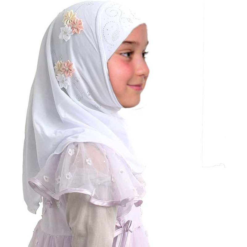 Hijab instantané musulman pour filles, prêt à porter, châles islamiques, Turban avec fleurs, écharpes, bandeau en Jersey (2-7 ans)