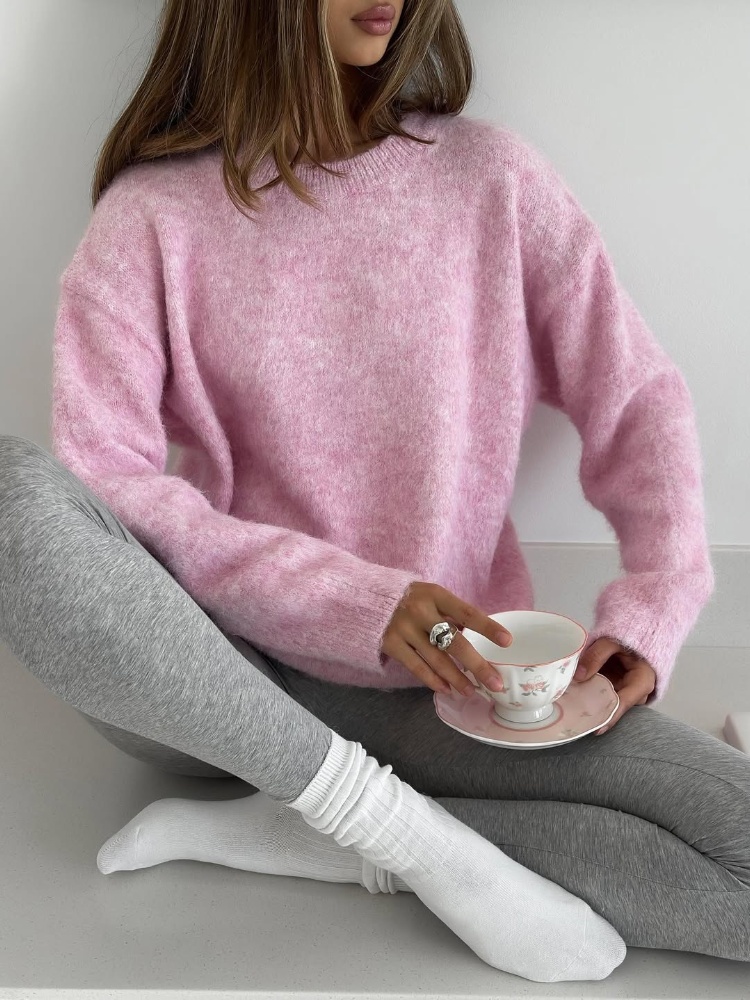 Femmes chandails pour l'hiver chaud surdimensionné pull Vintage col rond épais tricoté pulls jaune moelleux chandails pour les femmes automne