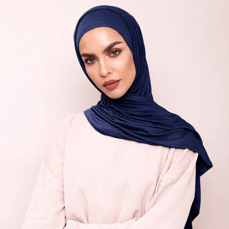 Hijab intérieur en coton de qualité supérieure, écharpe en Jersey Modal pour femmes, châles longs, une boucle instantanée, bandeau Turban de couleur unie pour femmes musulmanes