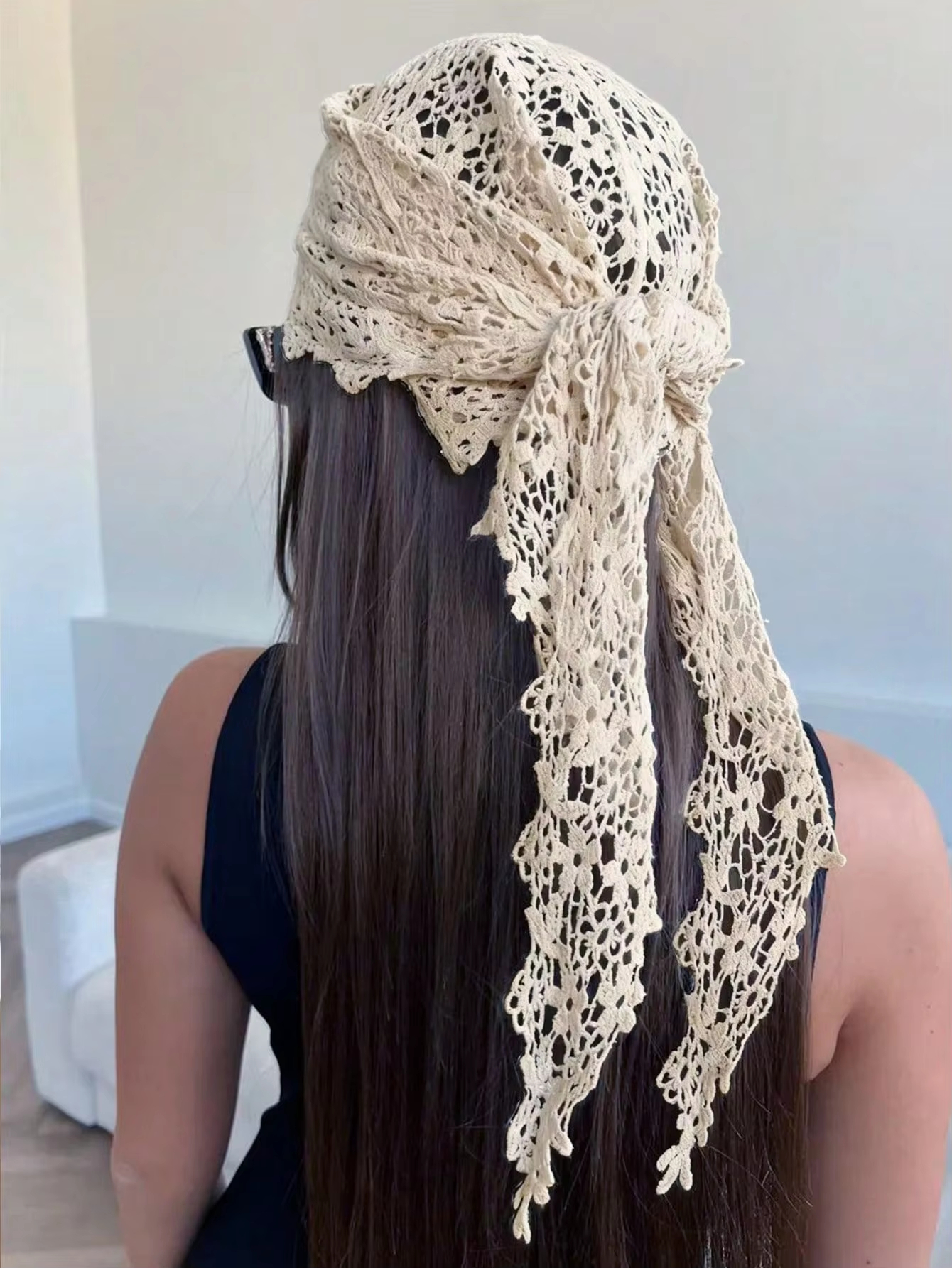 Écharpe et foulard en dentelle florale pour femmes, adaptés à la plage, aux fêtes et aux occasions formelles, bandana pour femmes, tenues d'été, bandeau pour cheveux de plage