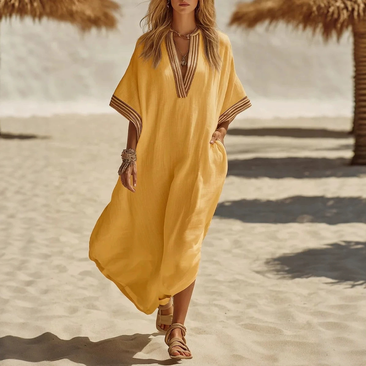 Robes d'été 2026 pour femmes, manches courtes, décontractées, style bohème, col en V, longues, pour les vacances, la plage, les soirées