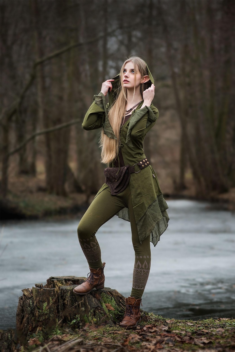 Cape d'elfe enchantée Cape de lutin Costume de fée Cape verte forêt robe médiévale tenue de fée elfe Cosplay fantaisie Halloween