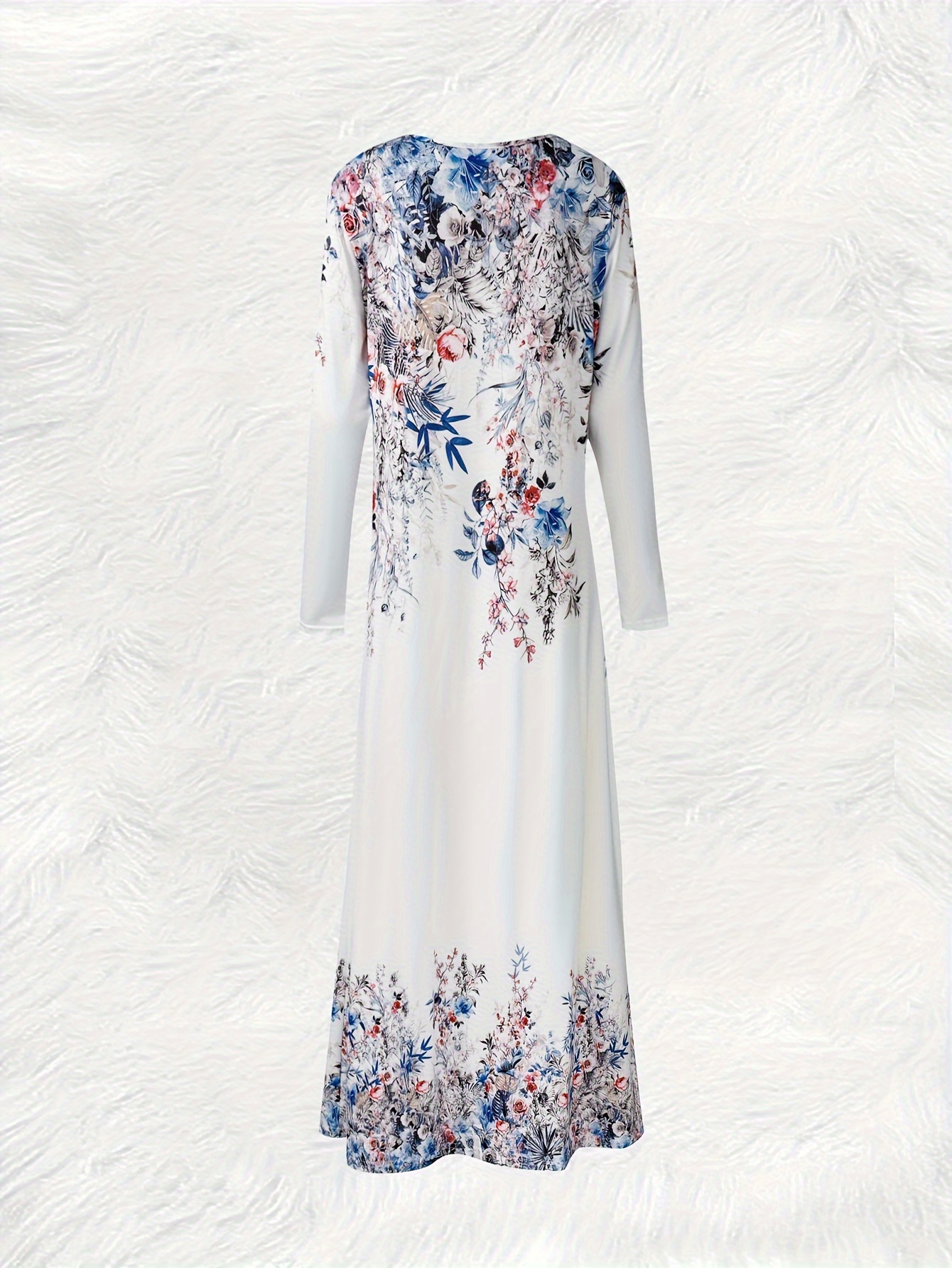 Robe décontractée à imprimé floral à manches longues et col rond pour femme, robe mi-longue moulante tendance pour l'été et l'automne, idéale pour le bureau
