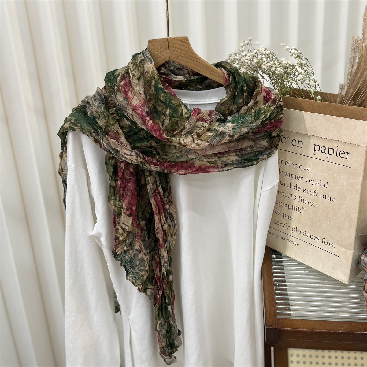 Mosaïque imprimé points Hijab écharpe mode plissée femmes Foulard élégant hiver longue écharpe châle