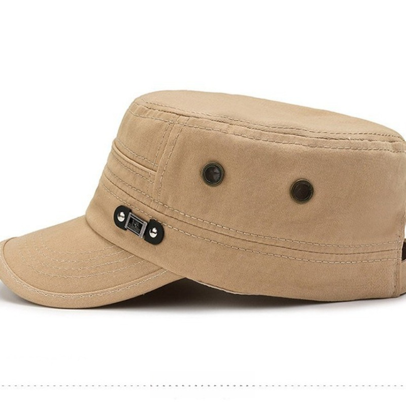 Casquette militaire pour homme, en coton, style cadet, réglable, avec badge métallique, respirante, avec œillets latéraux, protection solaire, décontractée, pour activités de plein air.