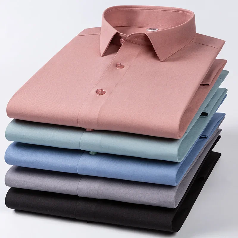 Chemises de luxe en soie de haute qualité pour hommes, coupe ajustée, chemise formelle à manches longues, chemise blanche douce, vêtements de bureau en soie