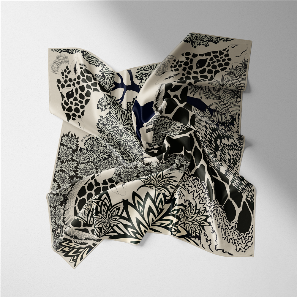 Foulard Carré de Marque de Luxe pour Femme, Nouveau Design, Girafe, 100% Twill, Bandana, Sauna, Hijab, Sous la raq, 53cm