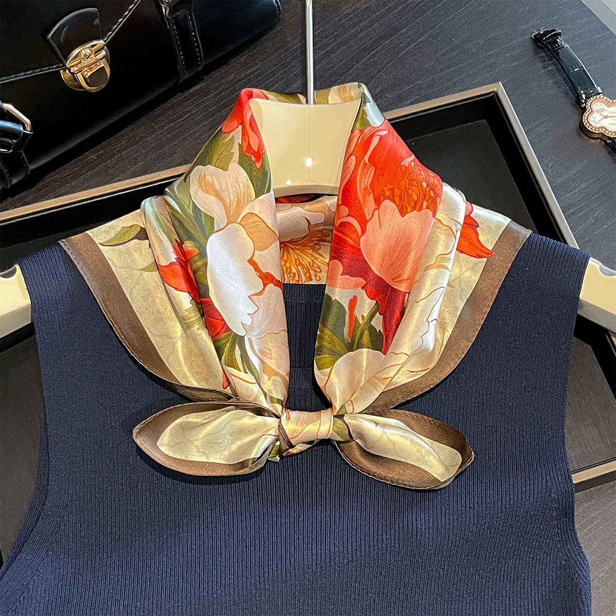 Écharpe en soie véritable 100% pour femmes, printemps 2026, bandana floral, châle, foulard en soie de mûrier, mouchoir, enveloppe féminine, 53 cm