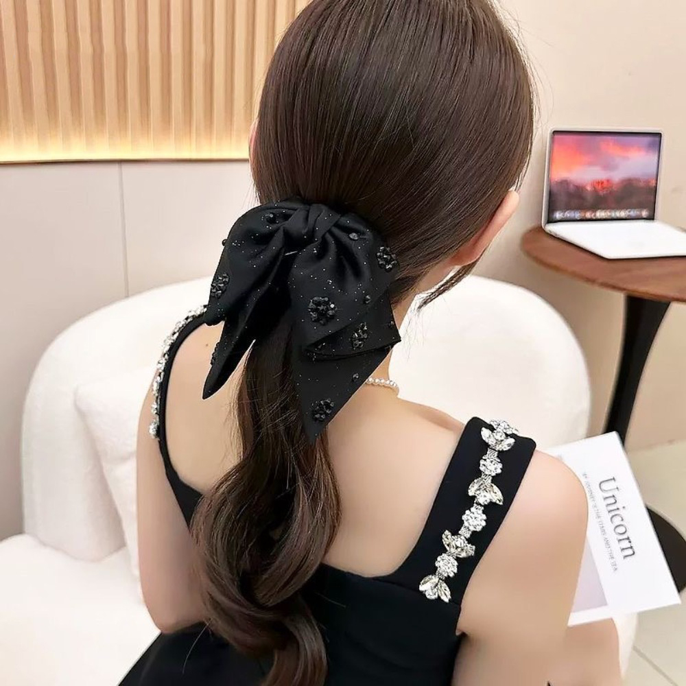 Pince à cheveux avec nœud en Satin, doux et ludique, décoration de perles en tissu scintillant, Style rétro élégant, choix idéal pour les soirées formelles
