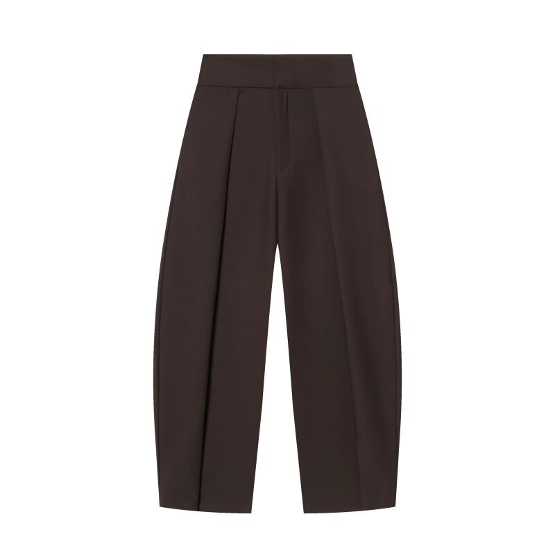 Pantalon large pour femme, style rétro, couleur foncée, plissé, taille haute, décontracté, pour le travail ou le bureau, coupe droite