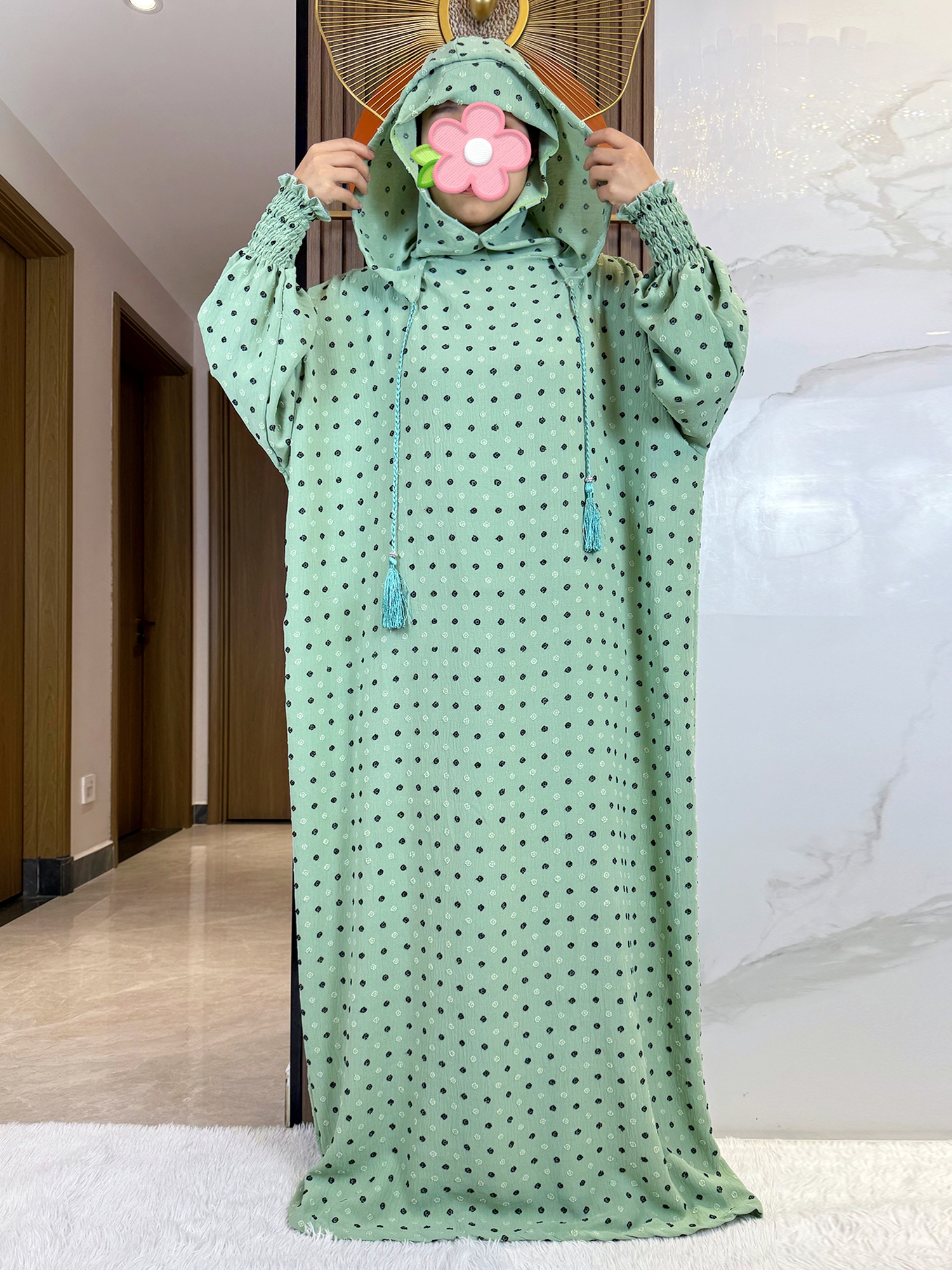 Nouveau 100% coton Ramadan musulman Double chapeau solide coton Abaya dubaï turquie Islam prière vêtements robe Islam femmes robe caftan
