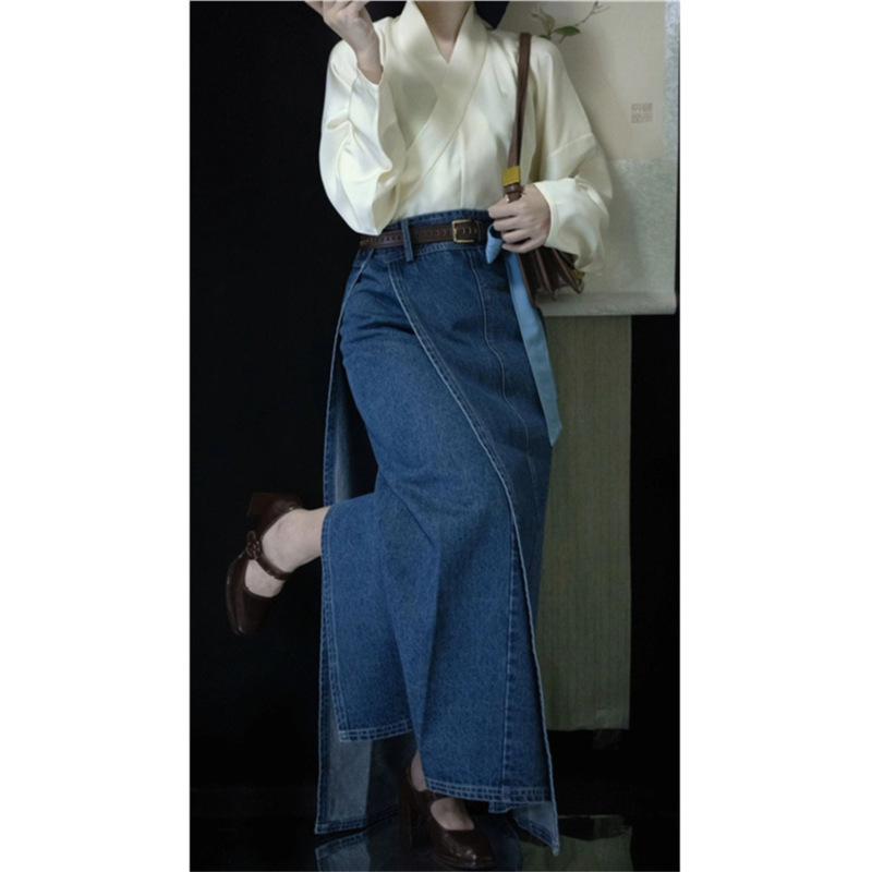 Jupes en jean pour femmes, longues, coupe trapèze, asymétriques, élégantes, avec empiècements, style vintage, délavées, effet usé, Y2K, streetwear, décontractées, été 2026