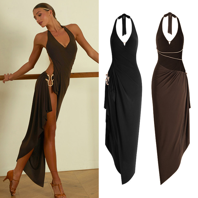 Robe de danse latine ZYM Dancestyle pour femmes, robe sexy à col halter, robe de soirée, robe de performance de danse Rumba Tango, robe d'entraînement