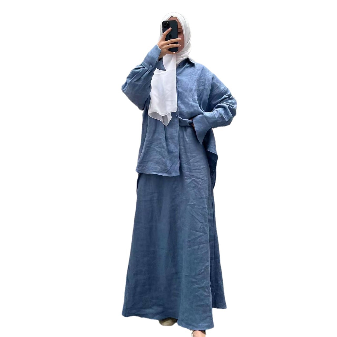 Ensemble de Chemises et Jupes sulfà Boutonnage Simple pour Femme Musulmane, Vêtement Modeste, Islamique, Maroc, Dubaï, 2 Pièces