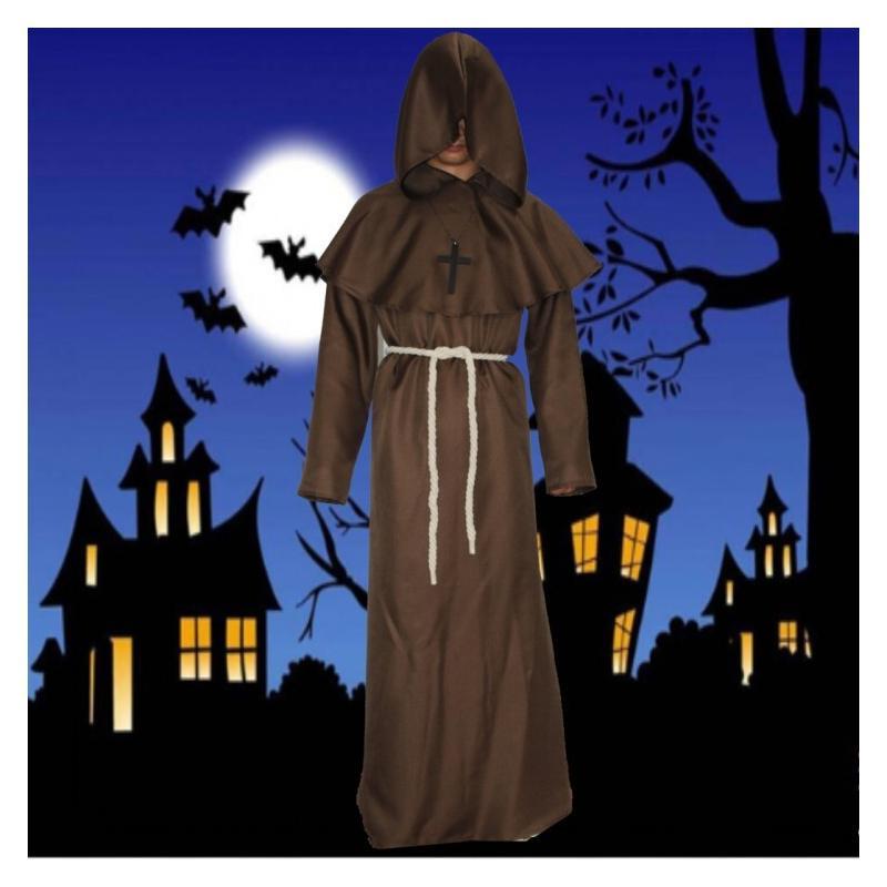 Cape de moine médiéval, costume de sorcier, de prêtre, de magicien, de chevalier, robe d'Halloween, ensemble d'accessoires de fête pour adultes et adolescents