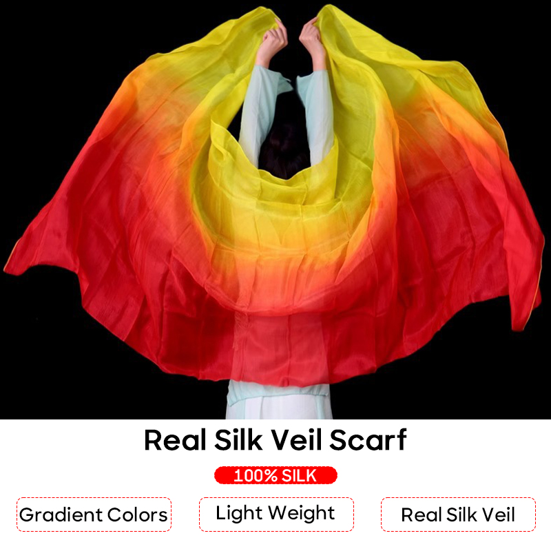 Voile de danse orientale en soie 100% à dégradé, écharpe de danse pour femmes, accessoire de danse, longueur 250 cm, largeur 114 cm, pour la pratique et la performance.