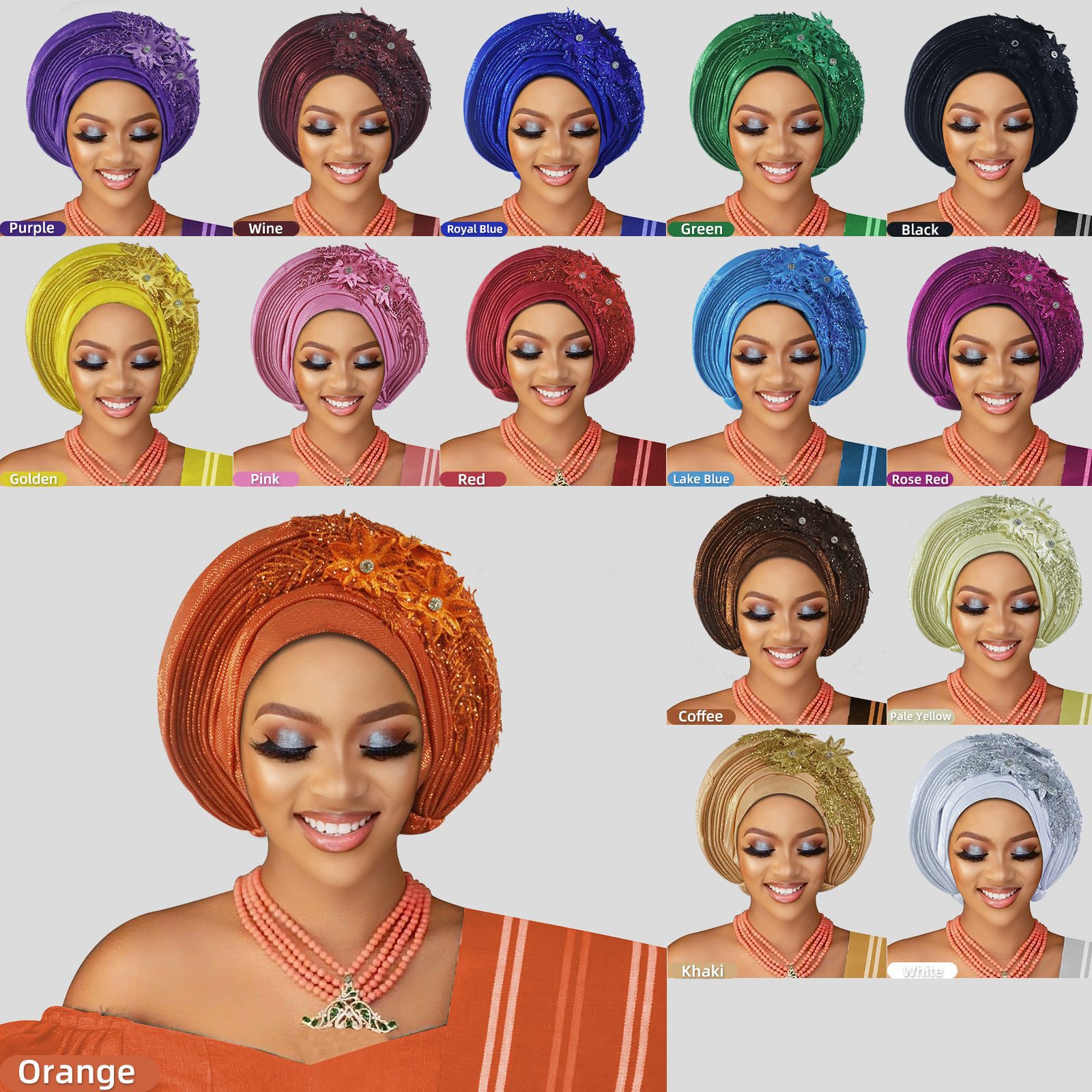 Turban africain pour femme, broderie florale, Gele nigérian, foulard de tête féminin, Geles de mariage, coiffe de fête