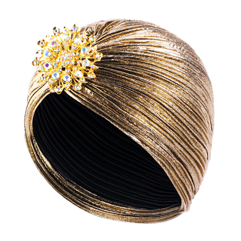 Mode plissée dames diamant bijou Turban chapeau femmes chimio Bandana Hijab casquette indienne ethnique Turbante chapeau dames cheveux accessoires