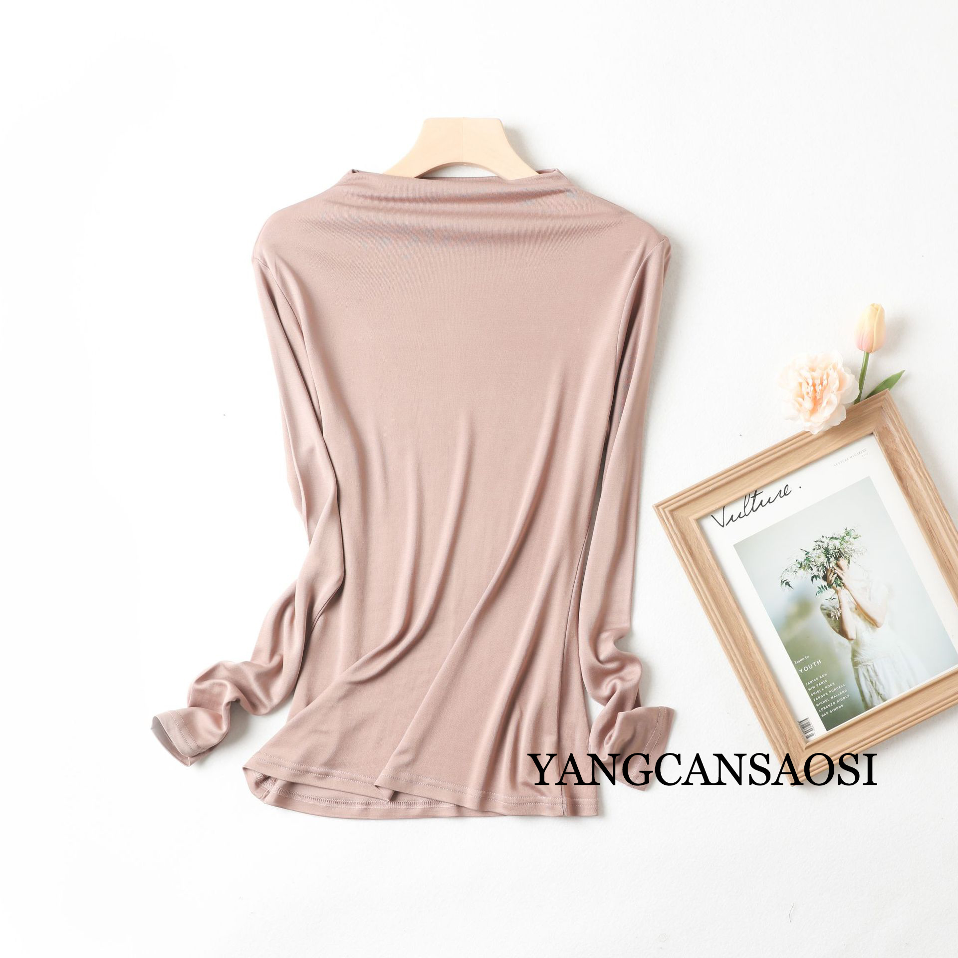 T-shirt à manches longues Mulberry Injogo, chemise double face, col haut, mince, sexy, nouveau, automne, hiver