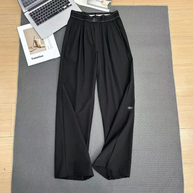 Nouveau pantalon d'été à taille haute, long et à jambes larges, en soie glacée fine, séchage rapide, taille élastique, ample et polyvalent, décontracté.