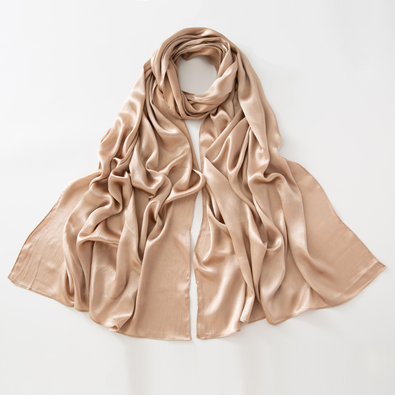 Femmes plaine soie Satin Hijab écharpe différents côtés écorce rides couleur unie Long châle femmes musulmanes soie lisse comme sous-écharpe