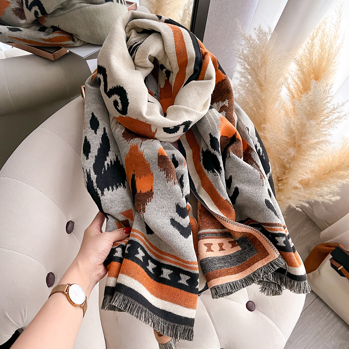 Écharpe Jacquard Pashmina Imitation cachemire pour femme, châle double face épais et chaud, couverture résistante au froid et au vent, nouvelle collection hiver