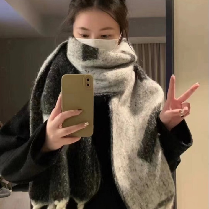Mode Mohair laine gland foulards chaud épais tresse frange Vintage épais châle doux charbon de bois gris longue écharpe hiver/automne