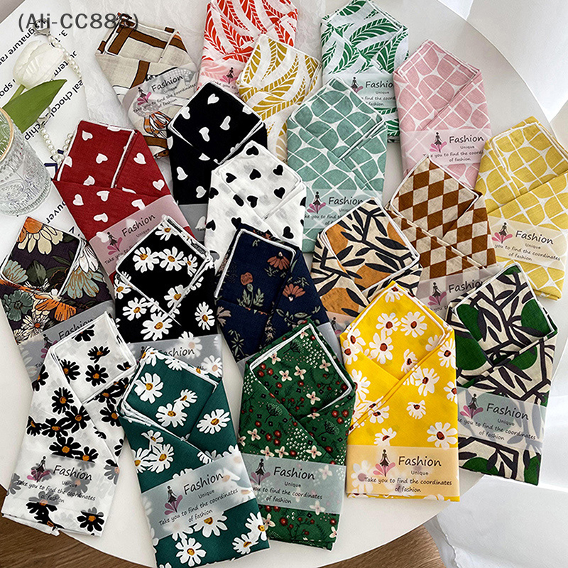 Écharpe carrée en lin de printemps pour femmes, 40 Styles, foulard à imprimé Floral coréen, foulard Vintage, cravates mignonnes